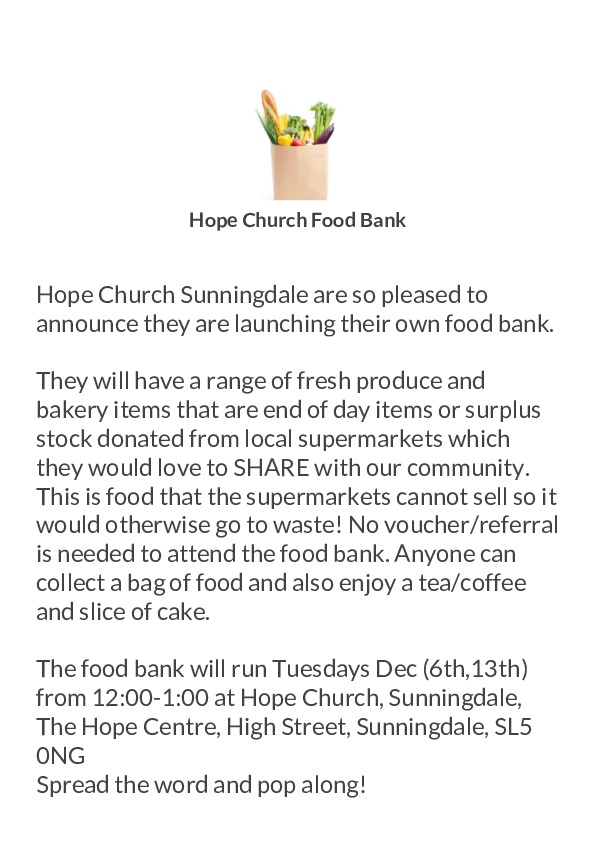 Hope Foodbank collection text