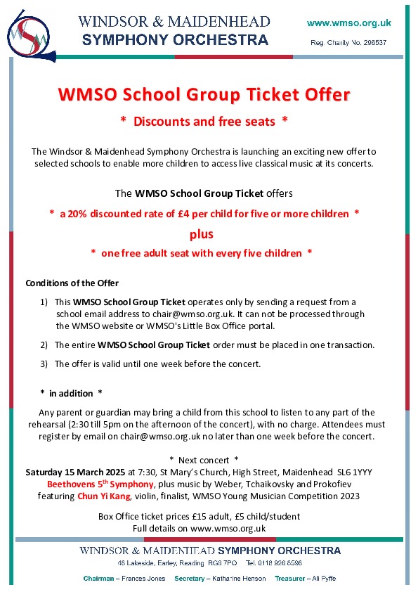 WMSO School Group Ticket Scheme 15.3.2025