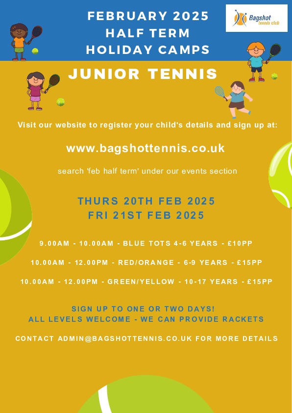 Bagshot Tennis Club Junior Holiday Camp Feb Half Term 2025