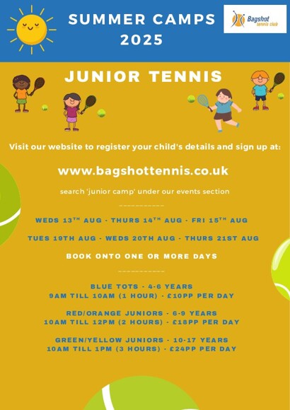 Bagshot Tennis Club Junior Holiday Camp Summer 2025
